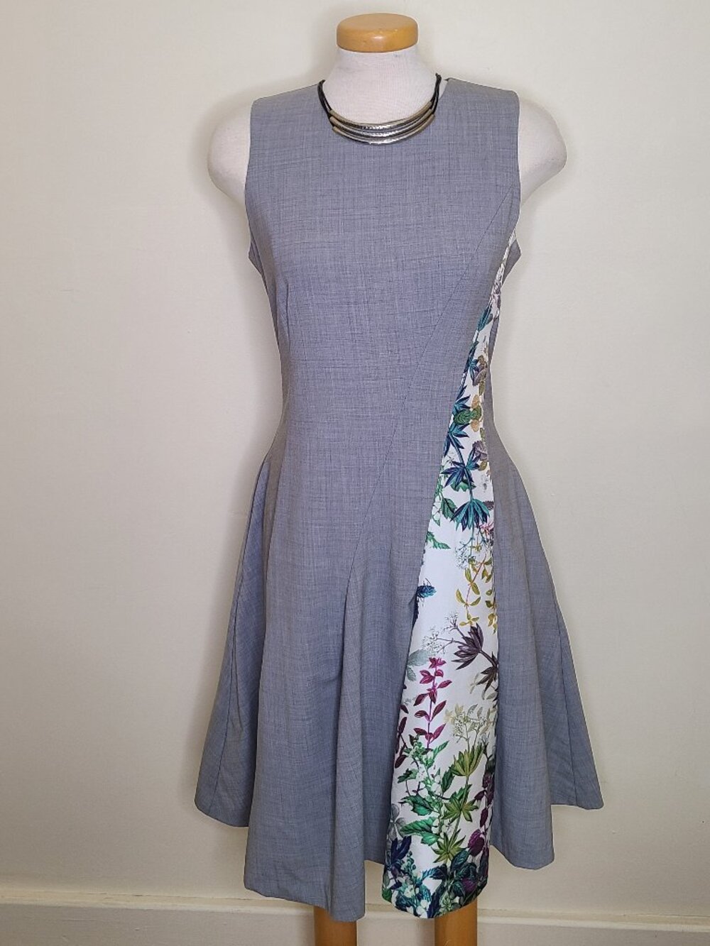 Pink Tartan Sleeveless Wool Blend Fit & Flare Dress with Floral Panel - Sz 10